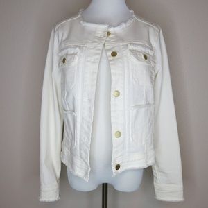 Democracy Frayed Jean Jacket in White Size S